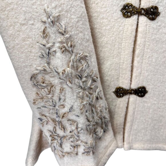 Coldwater Creek Wool Embroidered Jacket Boho Ornate Metal Clasps Ivory Womens S - Picture 5 of 14